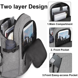 Mancro Laptop Backpack for Travel, Anti-theft Laptop Backpack for Men Business Backpack Work Daypack with USB Charging Port & Lock, Water Resistant Travel Computer Bag Daypack, Grey