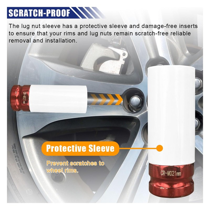 1/2" Drive 21 mm Lug Nut Impact Socket, Non-Marring Deep