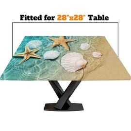 XQGNZFR Summer Beach in Sea Water Background Square Fitted Tablecloth Waterproof Wipeable Table Top Cover for Summer Holiday Picnic Party Use, Fitted for 24"x24" Square Table, Style353