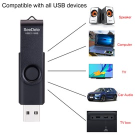 SeeDete 16GB USB Flash Drives, USB Stick, Thumb Drive Rotated Design, Memory Stick with LED Light for External Storage and Backup Data, Jump Drive, Black