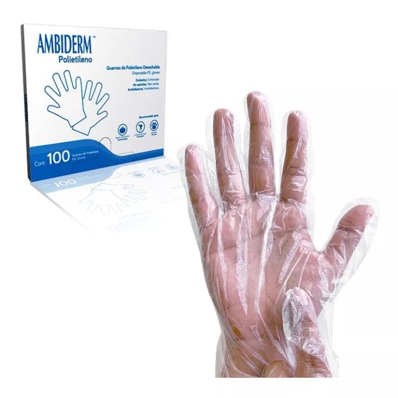 Ambiderm Guantes Polietileno Desechables Ambiderm C/100pz Mediana