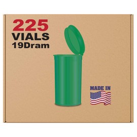 W Gallery 225 Lime Vials - 19 DRAM Pop Top Bottle - Airtight Smell Proof Containers - Medical Grade Plastic Prescription Bottles for Pills Herbs Flowers Supplements, Bulk Pack, Not Glass Jars