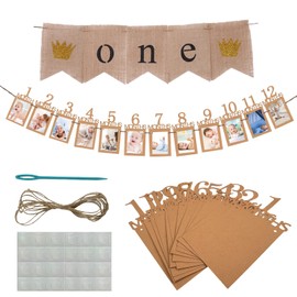 Photo Garland 1st Birthday Girls Boys 12 Month Garland Baby with Photo Kraft Paper Baby Birthday Photo Garland Brown Photo Banner 1st Birthday for 1 to 12 Months Baby Decoration