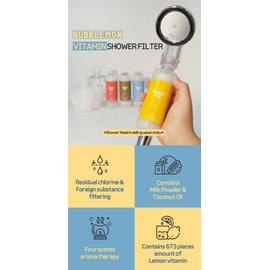 [Compatible for Any Shower Head] BUBBLEMON Vitamin C Shower Filter,Rose Scent,Made in Korea,Hard Water Softer,Chlorine Reduction,Aroma Therapy,Shower Head Filter for Skin and Hair,Easy Installation
