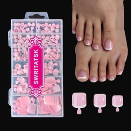 Toe Nail Tips - Short French Square Wearable Toenails 120Pcs/Box, 12 Sizes SWRITATSK French Pink Wearable Full Cover Fake Toenail For Nail Extension Home DIY Nail Salon