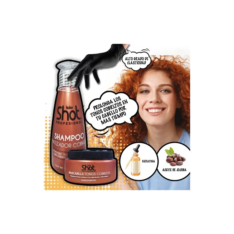 Kit Matizador Cabello Cobrizo Nefertiti Shampoo Mascarilla