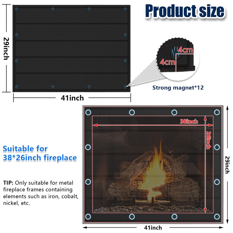Magnetic Fireplace Blanket for Heat Loss Indoor Fireplace Covers Keep