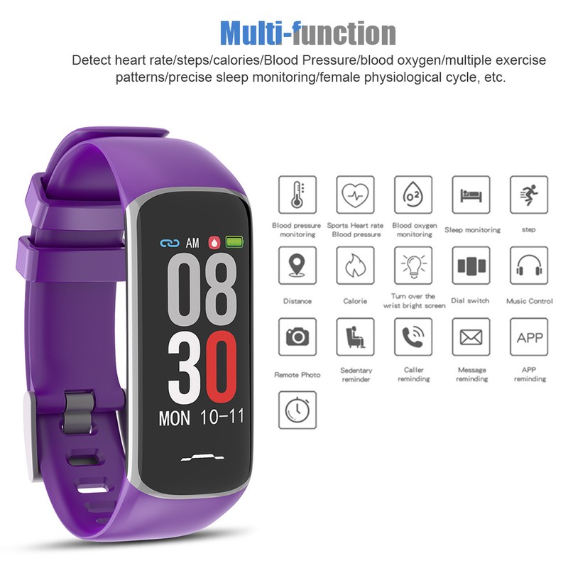 Smart Electronic Bracelet Heart Rate/Blood Pressure Detection Sport Wristband (Purple)
