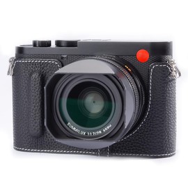 DBZZ Vintage Genuine Leather Camera Case Handcrafted Half-Wrap Camera Case For Leica Q3 (Black)