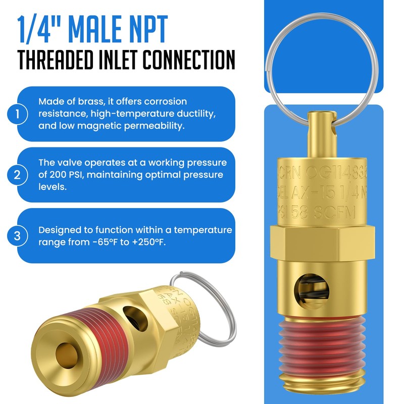 HONSNKS 2 Pcs 1/4" NPT(M) 200 PSI Air Compressor Pressure