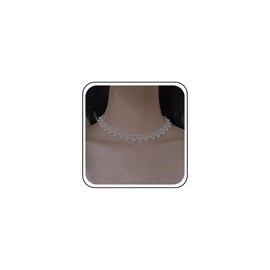 Inateannal Boho Pearl Flower Necklace Pearl Beads Choker Necklace White Freshwater Pearl Necklace Tiny Pearl Chain Necklace Pearl Flower Wedding Necklace Jewellery for Women, Zinc, No Gemstone