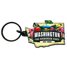 Westmon Works Washington Keychain Souvenir with State Map and Flag Images Acrylic Key Chain