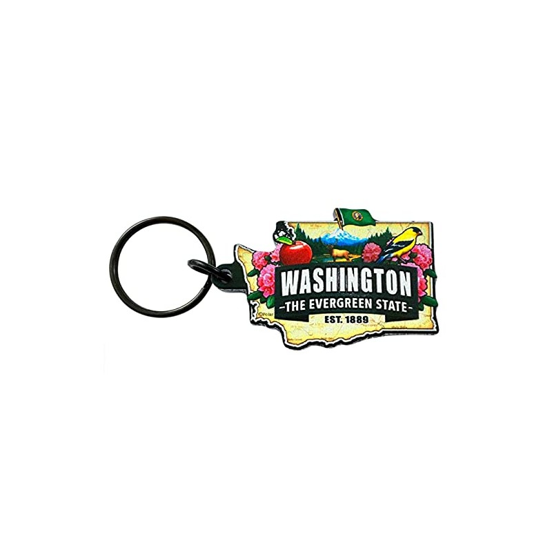 Westmon Works Washington Keychain Souvenir with State Map and Flag