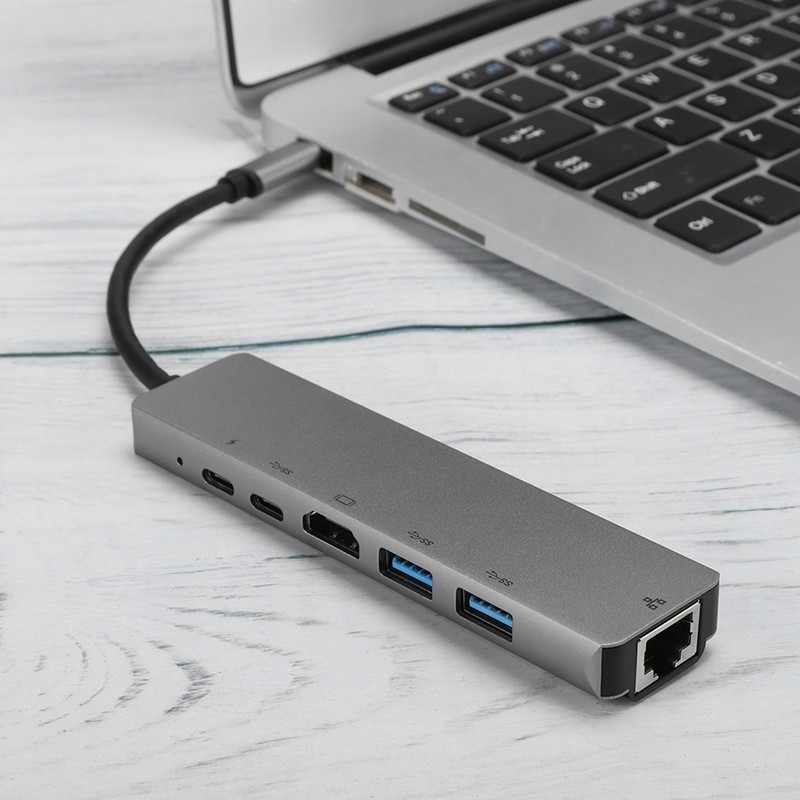 Lightweight Gray Metal 6 In-1 USB C to Type C