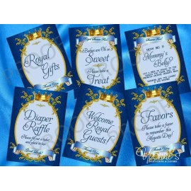 Yvonne's Invitations & Favors Royal Baby Boy Little Prince Party Signs/ Dessert Table / Game Signs (set of 6)