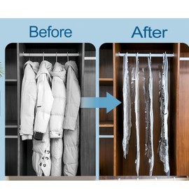 4 Pack Hanging Vacuum Storage Bags Space Saving Bags for Clothes, 67 x 110 cm, Vacuum Bags for Suits, Coats or Jackets, Closet Organizer and Storage, Blue