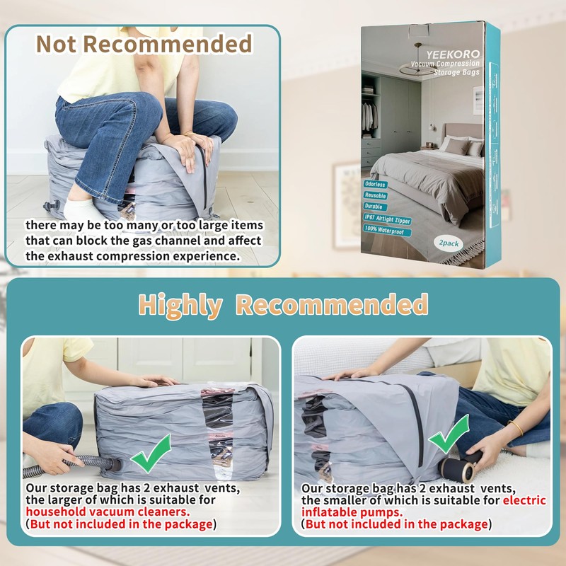 YEEKORO Vacuum Storage Bags for Home, Professional IP67 Waterproof Reusable