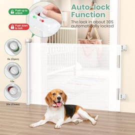 HAMOPY HAMOPY Retractable Baby Gates, 33" Tall, Extends up to 71" Extra Wide Baby Gate, Durable Auto-Lock Mesh Dog Gate, Pets and Child Safety Gates for Stairs, Doorways, Hallways, Indoor, Outdoor(White)