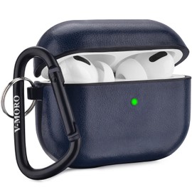 V-MORO Compatible with Airpods Pro Case Leather, Genuine Leather Airpod Pro Case for Airpods Pro [Front LED Visible] Protective Cover Skin Blue Men Women
