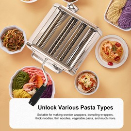 Enfmay Home Manual Dough Presser, Stainless Steel Noodle Maker Machine, Dumpling Wrapper Press with 6-Thickness Settings (0.6-4.8mm), 3 Noodle Widths (2mm/6mm/9mm), Noodle Cutter for Kitchen