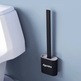 Escobilla de inodoro con soporte, escobilla de inodoro de silicona y cepillo para polvo de limpieza para el hogar, baño, juego de cepillos Toliet (negro, negro) (negro, negro)
