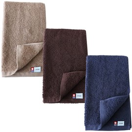 imaa Imabari Towel, Certified, Slim Bath Towel, 3-Piece Set, Thin, Absorbent, Quick Drying, Made in Japan, 100% Cotton, Sauna, Sauna Active, Light Brown x Brown x Navy