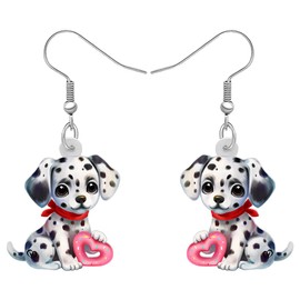 SHIGIE Acrylic Cute Red Collar Dalmatian Dog Earrings Dangle Cartoon Spotted Puppy Animals Funny Jewelry For Women Pets Lovers Gifts (Pink)