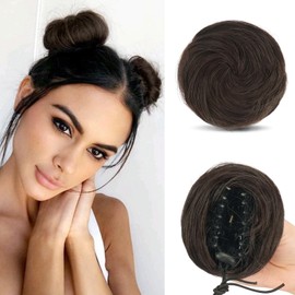 Sofeiyan 2PCS Mini Claw Clip in Hair Bun Messy Cat Ears Hair Bun Extension Synthetic Donut Wig Accessory Updo Space Bun Hair Pieces for Women Girls, Medium Brown