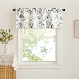 Leeva Modern Kitchen Valances for Windows, Watercolor Flower Print Window Treatment Curtain Drapes for Bedroom Living Room, 52 x 14, One Panel