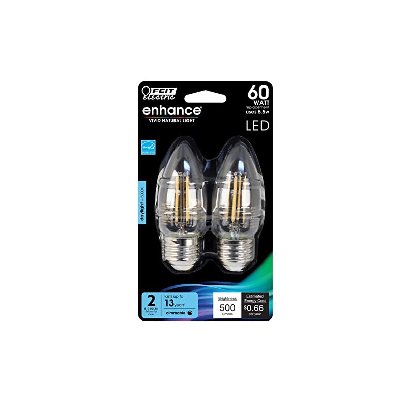 Feit Electric LED Chandelier Bulbs 60W Equivalent, E26 Medium Screw