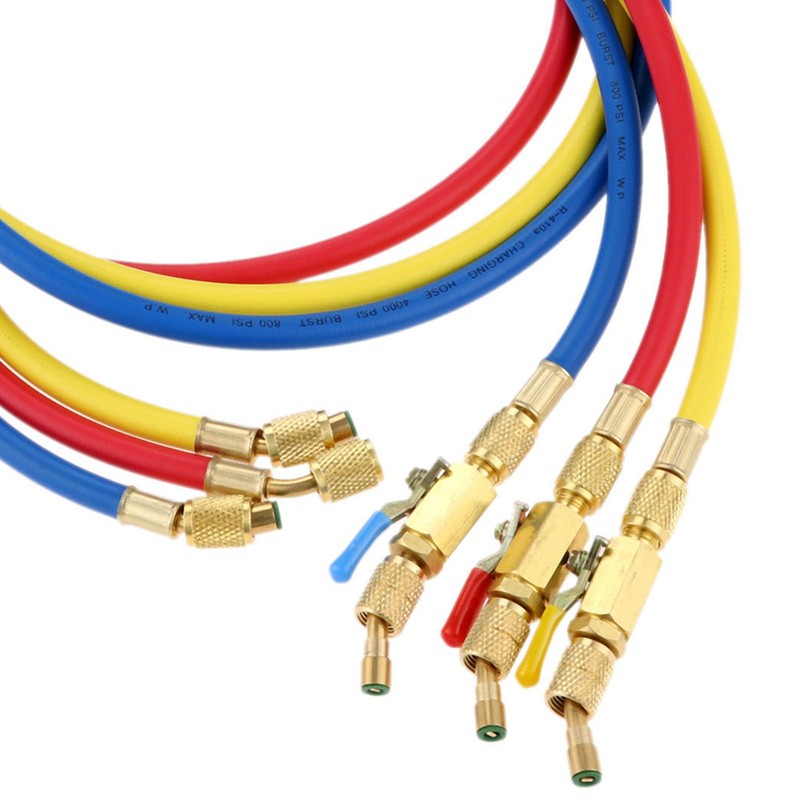 Refrigerant A/C Charging Hoses with Ball Valves, 3-Color 60" R410A