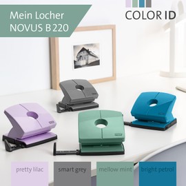 NOVUS B220 Colour ID 2.0 Hole Punch (20 Sheets Hole Capacity, Firmly Locking Stop Rail, Metal Functional Parts) Mellow Mint