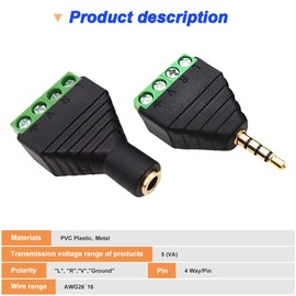 DKARDU 3.5mm Screw Terminal Gold Plated, 1/8" TRRS Male to 4 Pin Screw Terminal with 1/8" TRRS Female to 4 Pin Screw Terminal, Balun Solderless Converter with Screwdriver