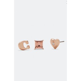COACH Boxed Signature and Pave Heart Stud Earrings Set, 3 pair Rose Gold C7789