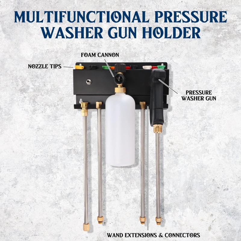 DoubleFill Pressure Washer Gun Holder, Wall Mount Foam Cannon Holder,