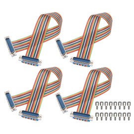 MECCANIXITY 4 Pcs IDC Rainbow Wire Flat Ribbon Cable DB25 Male to DB25 Male 11.8 Inch Length 2.54mm Pitch Breadboard Jumper Wires for Electronic Projects