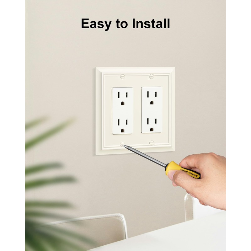 2-Pack Decorative Double Decorator Outlet Cover Plate, Light Almond Durable