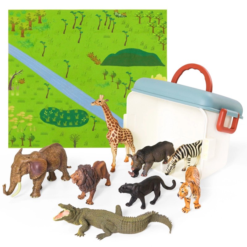 Variety4all NEW Variety4all SAFARI Realistic Figures Playset Playmat Storage Box