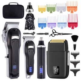 Roziapro Professional Hair Clippers for Men Zero Gapped T-Blade Trimmer Cordless Nose Hair Trimmer Electric Foil Shaver Rechargeable Hair Grooming Set with LED Display (Black)