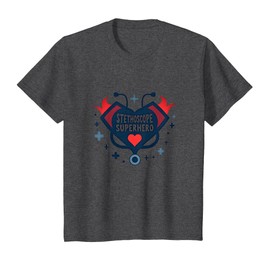 School Nurses: Stethoscope Superhero Gift T-Shirt, Youth, Dark Heather Grey