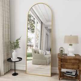 Dewfig Arched Gold Full Length Mirror, 57"X20", Large Floor Mirror with Stand, Full Body Mirror Standing Mirror for Leaning or Hanging Bedroom, Living Room,Dressing Room, Aluminum Alloy Frame, Gold