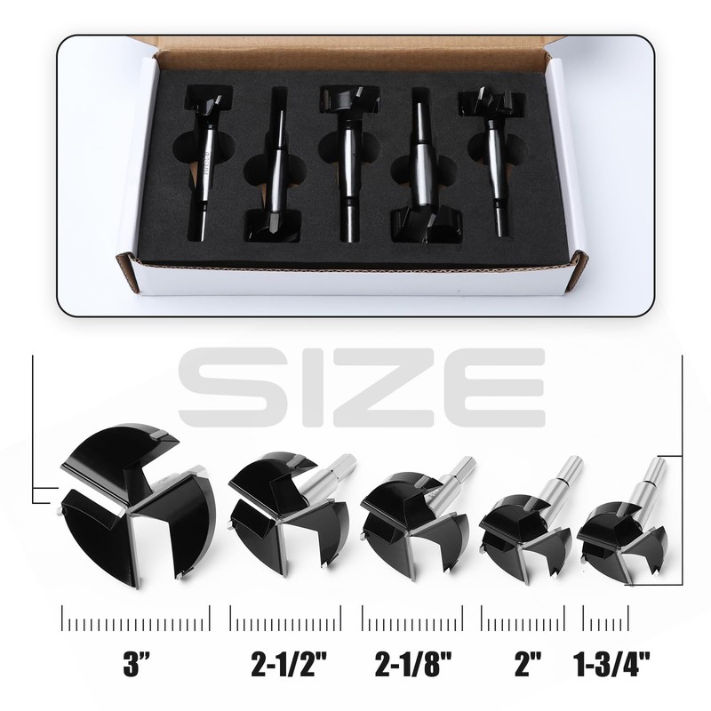 5PCS Forstner Drill Bit,Triple Flute Tungsten Carbide Tipped - for