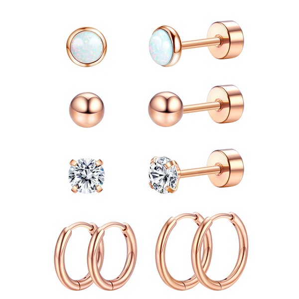 MILACOLATO 5 Pairs Titanium Earrings Stud for Women Men Hypoallergenic