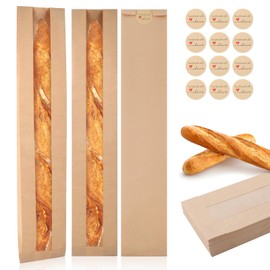 Bakbania 100 Pack Paper Baguette Bread Loaf Packing Bakery Storage Bags with Window for Homemade Bread