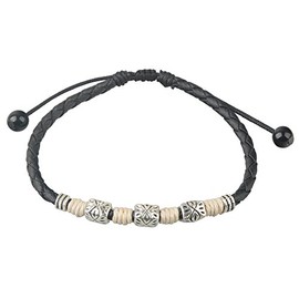 Ancient Tribe Handmade Adjustable Black Leather Anklet,Women's (White)