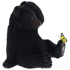 Top Brass Whimsical Sitting Black Bear and Butterfly Figurine - Lodge, Cabin Decor