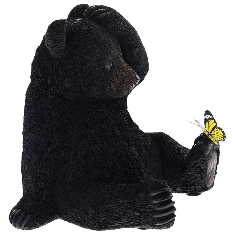 Top Brass Whimsical Sitting Black Bear and Butterfly Figurine -