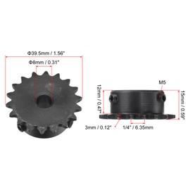 sourcing map #25 Chain Roll Gear 8 mm Bore 1/4 Inch Distance 18 Teeth Single Beach Chain Sprocket C45 Carbon Steel 25 Roll Chain Sprocket with Set Screws for ISO 04C Chain Pack of 2
