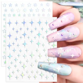 Stars Nail Art Stickers - 6 Sheets Luxurious Nail Art Supplies 3D Self-Adhesive Nail Decals Letter Heart Flower Stars Moon Glitter Gold Silver Nail Designs for Women Girls DIY Nail Art Decorations
