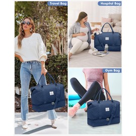 Weekender Bags for Women Duffle Bag - Travel Duffel Bag with Shoe Compartmen Carry on Overnight Bag with Toiletry Bag Gym Tote Bag with Wet Pocket Hospital Bags for Labor and Delivery Blue